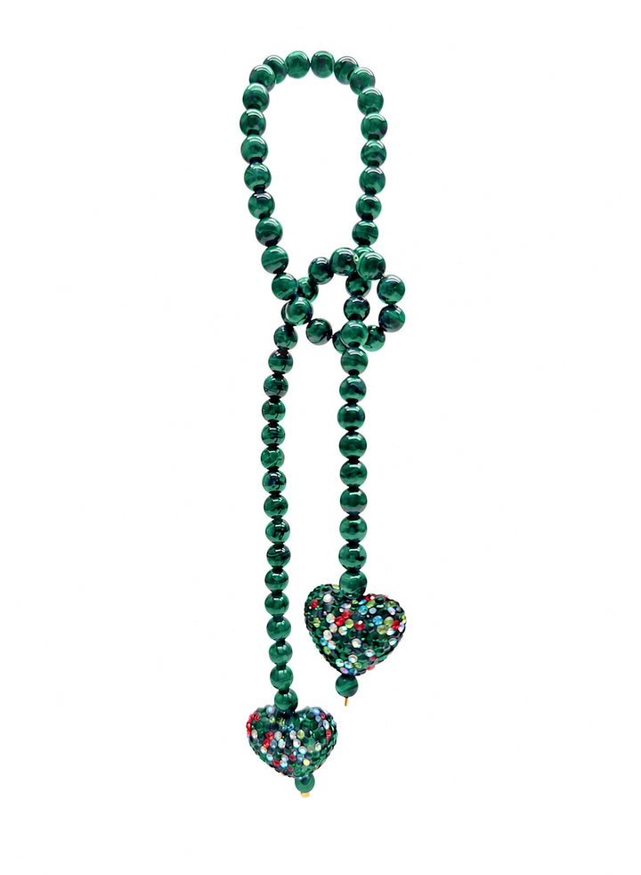 Malachite With Rhinestone Heart Open-Ended Versatile Bag Charm PC119