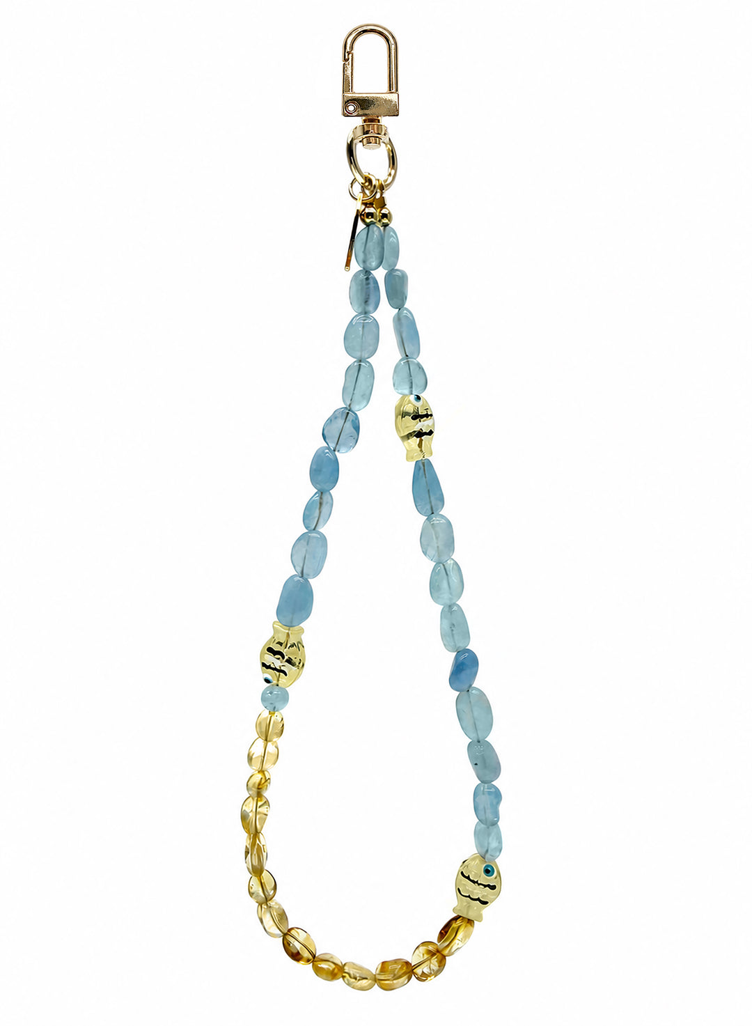 Ocean Inspired Citrine And Aquamarine With Fish Phone Strap PC128