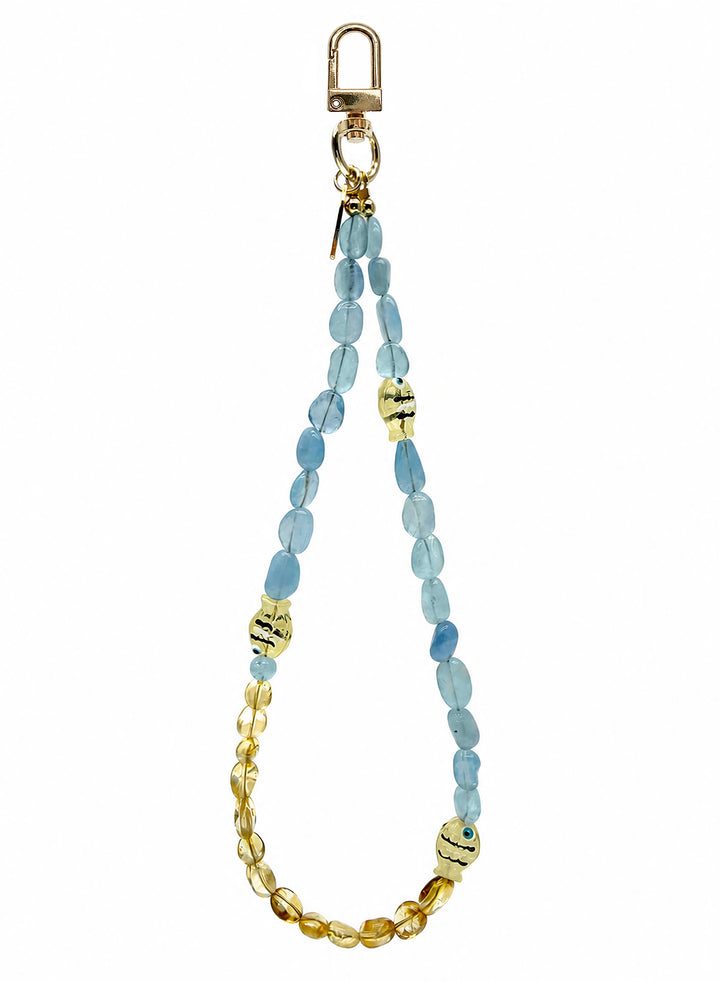 Ocean Inspired Citrine And Aquamarine With Fish Phone Strap PC128