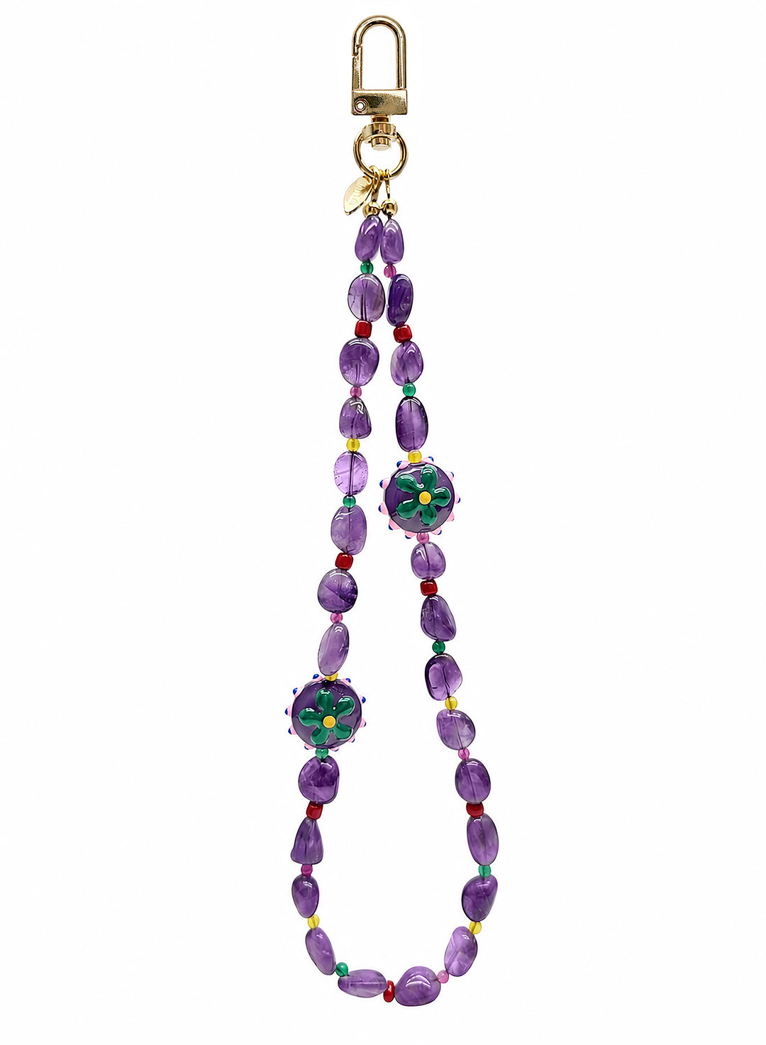 Natural Amethyst With Flower Charm Phone Strap PC130