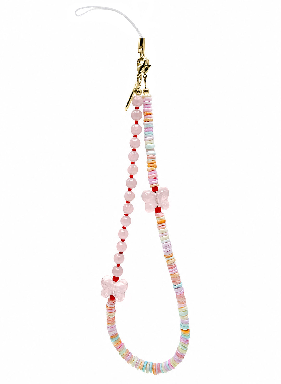 Butterfly Rose Quartz And Colorful Shell Phone Strap PC132