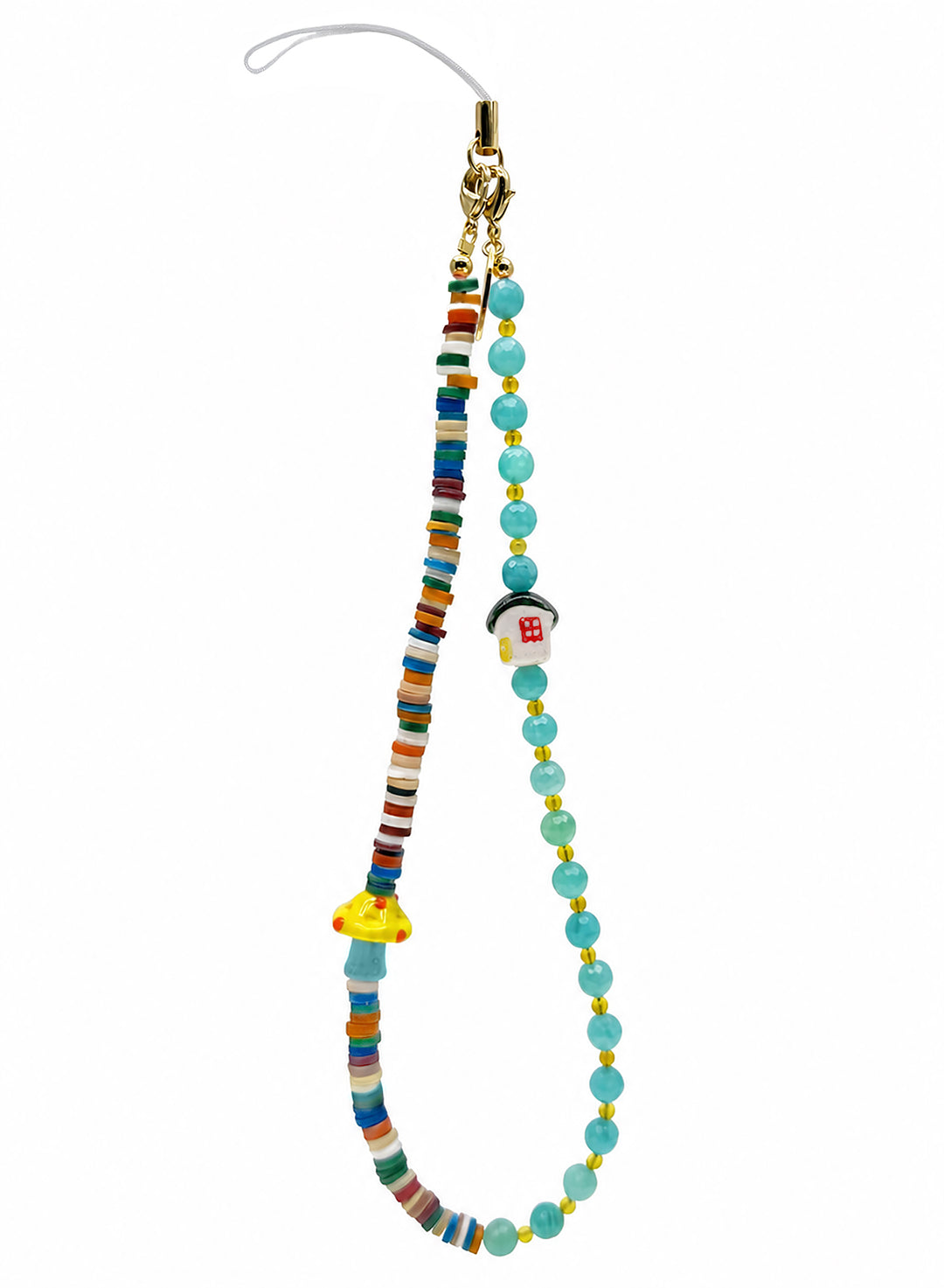 Amazonite Colorful Shell With Mushroom & Ceramic House Phone Strap PC135
