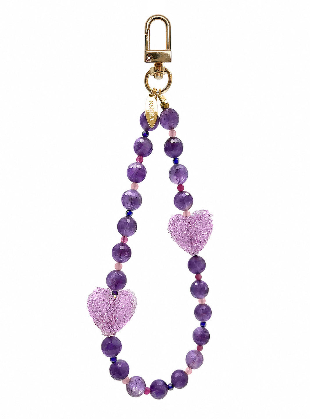 Amethyst Beaded Phone Strap with Sugar-Style Hearts PC136