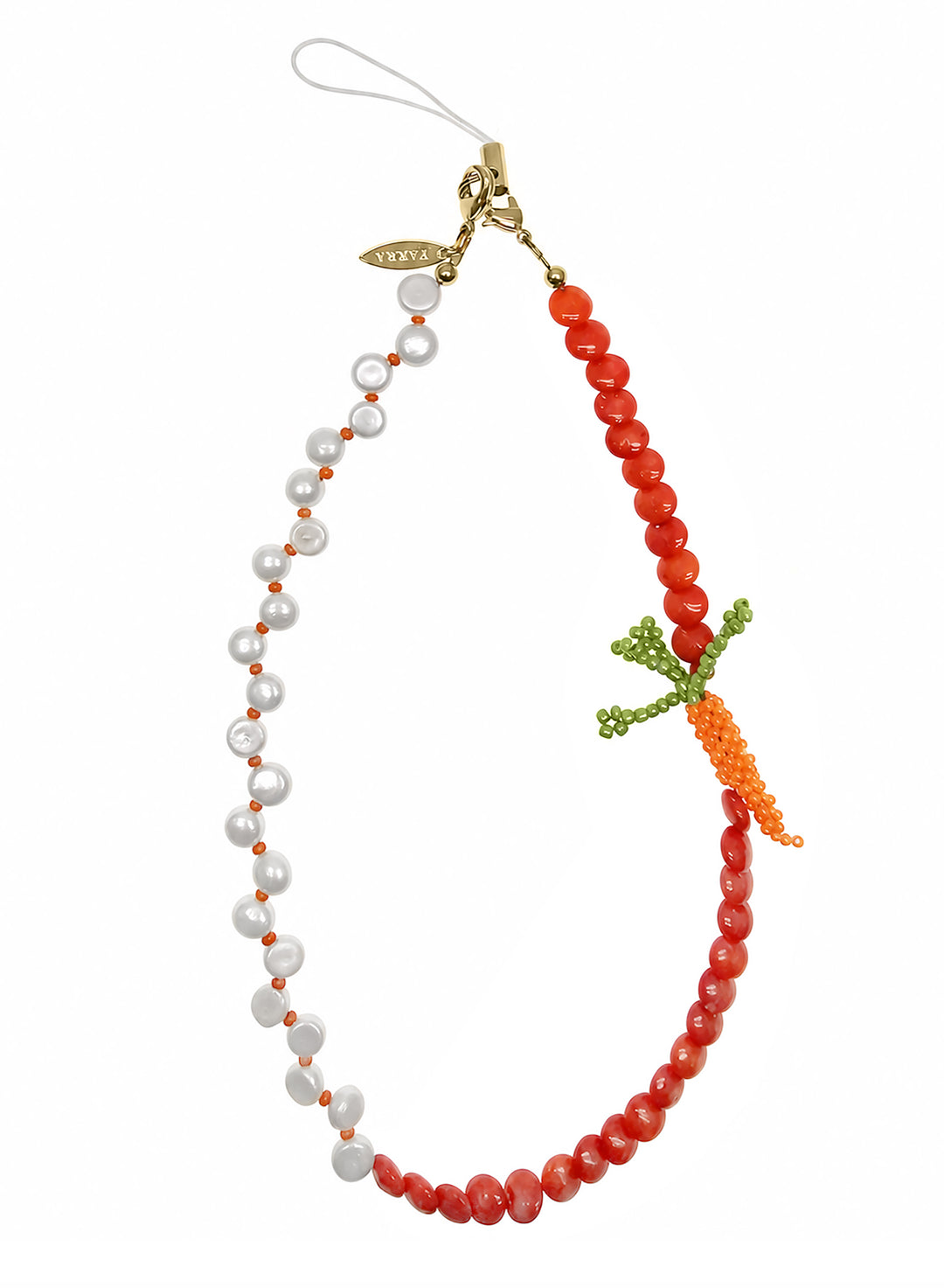 Bamboo Coral & Freshwater Pearl With Handcrafted Carrot Phone Strap PC141