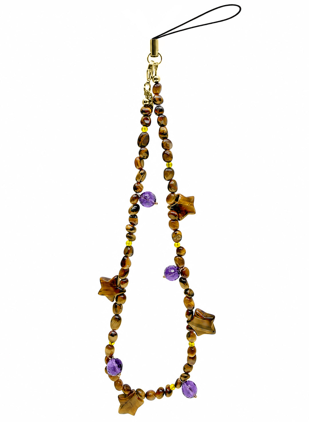 Tiger-Eye Stone Star & Purple Amethyst Phone Strap PC142