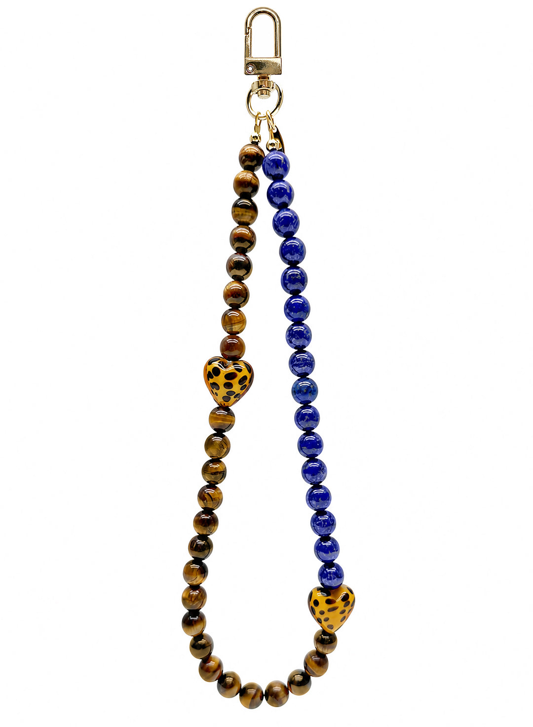 Lapis Lazuli Tiger Eye Stone And Leopard Print Heart Phone Strap PC144