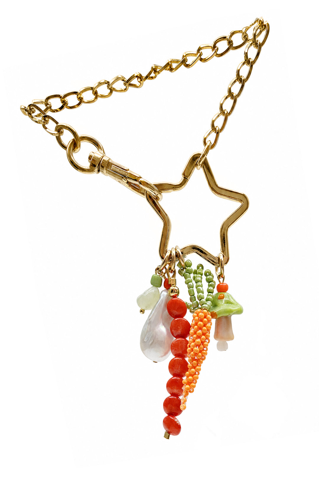 Baroque Pearl Bamboo Coral And Handcrafted Carrot Bag Charm PC145