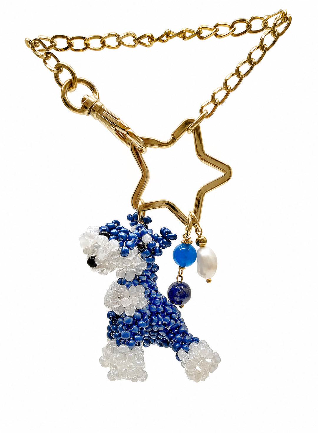 Handcrafted Dog Charm, Blue Lapis & Blue Agate Tassel Bag Charm PC146