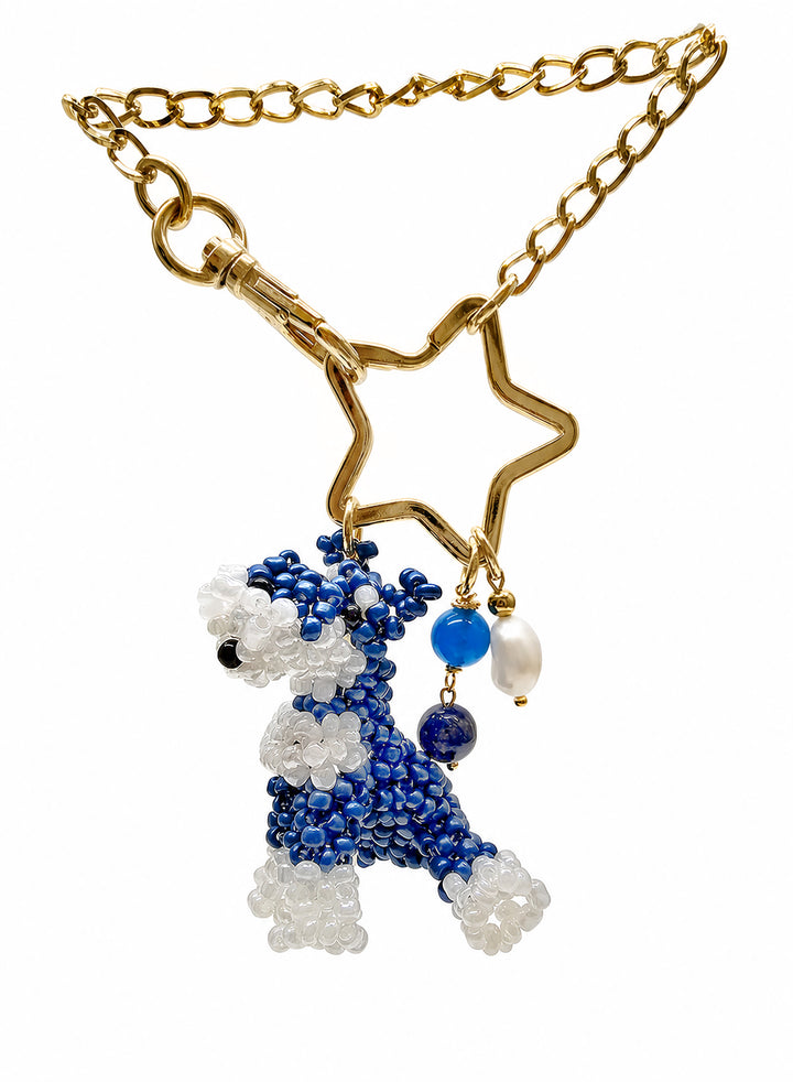 Handcrafted Dog Charm, Blue Lapis & Blue Agate Tassel Bag Charm PC146