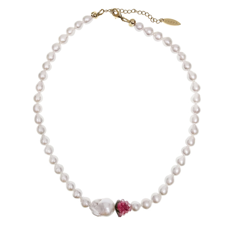 Freshwater Pearls With Raspberry and Baroque Pearl Necklace PN011
