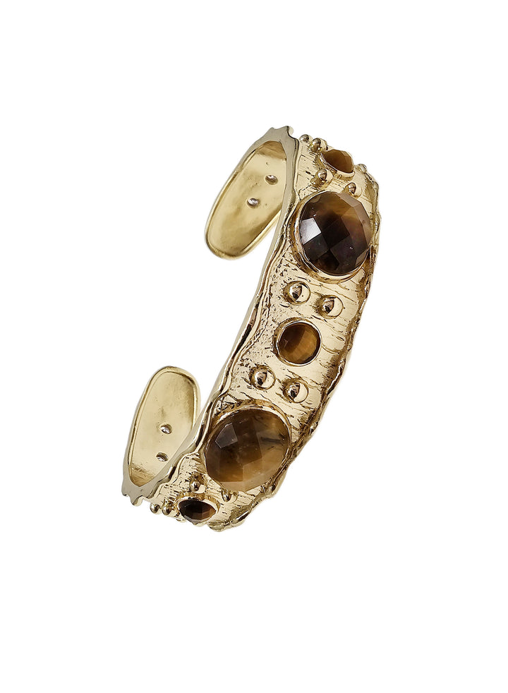 Tiger-eye Stone Setting Gold Bangle QB001