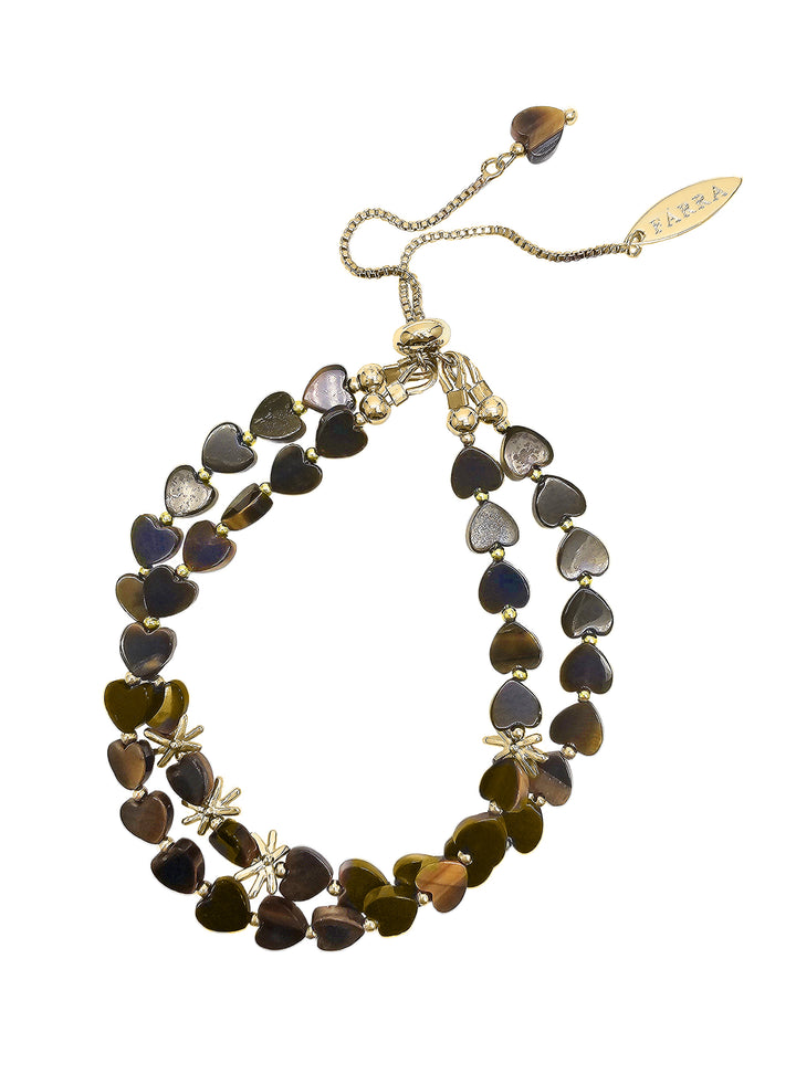 Heart Shaped Tiger-eye Stone Double Layers Bracelet QB002