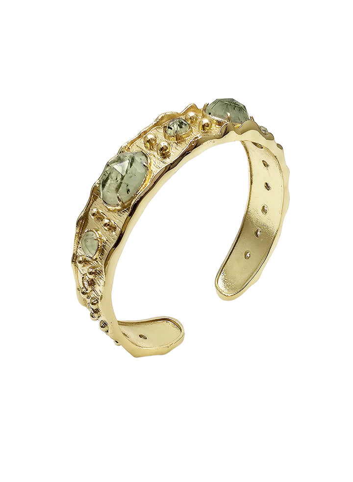 Prehnite Stone Gold Bangle QB003