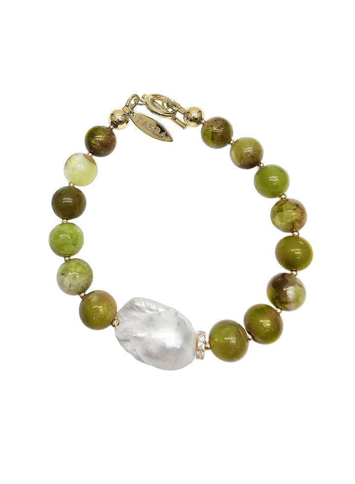 Green Opal With Baroque Pearl Bracelet QB005