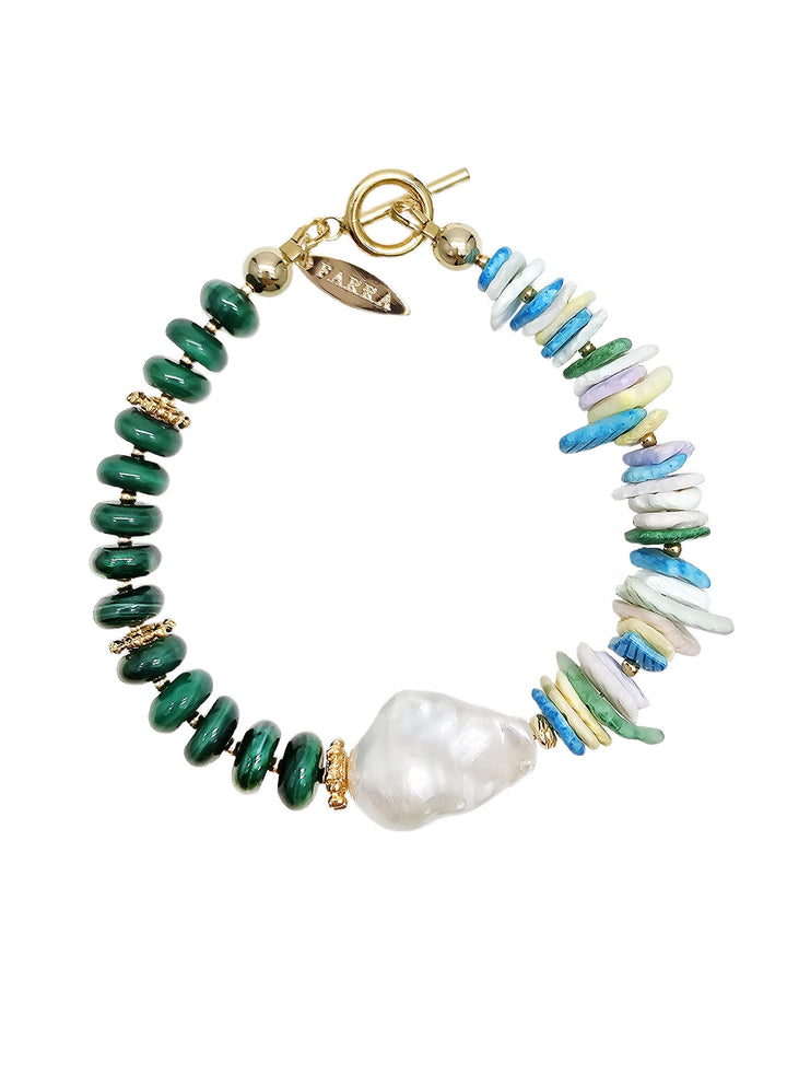 Malachite And Colorful Shell With Baroque Pearl Bracelet QB008