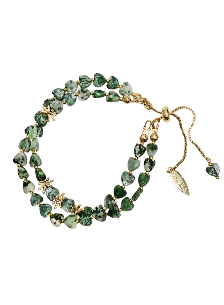 Green Dot Agate Double Layers Adjustable Bracelet QB010