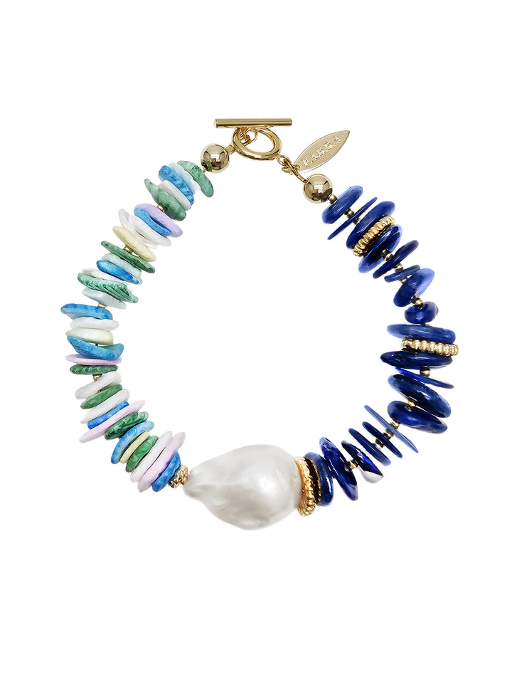 Lapis and Colorful Shell with Baroque Pearl Bracelet QB014