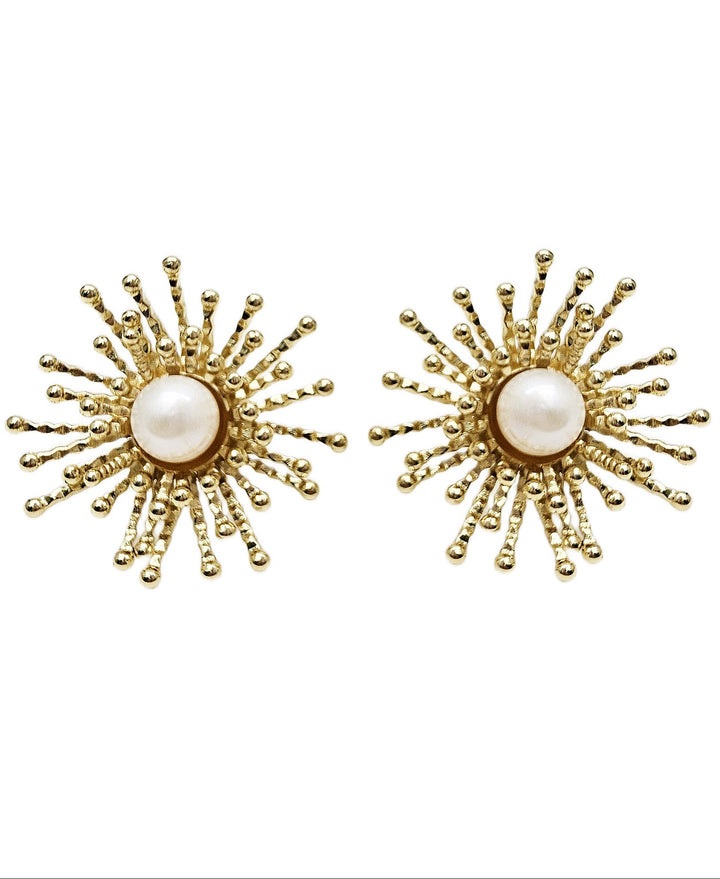 Flower Setting With Freshwater Pearls Stud Earrings QE002