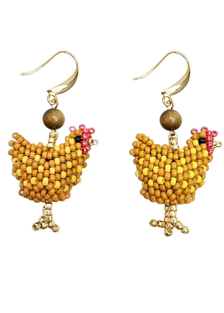 Playful Beaded Chicken Dangle Earrings QE003