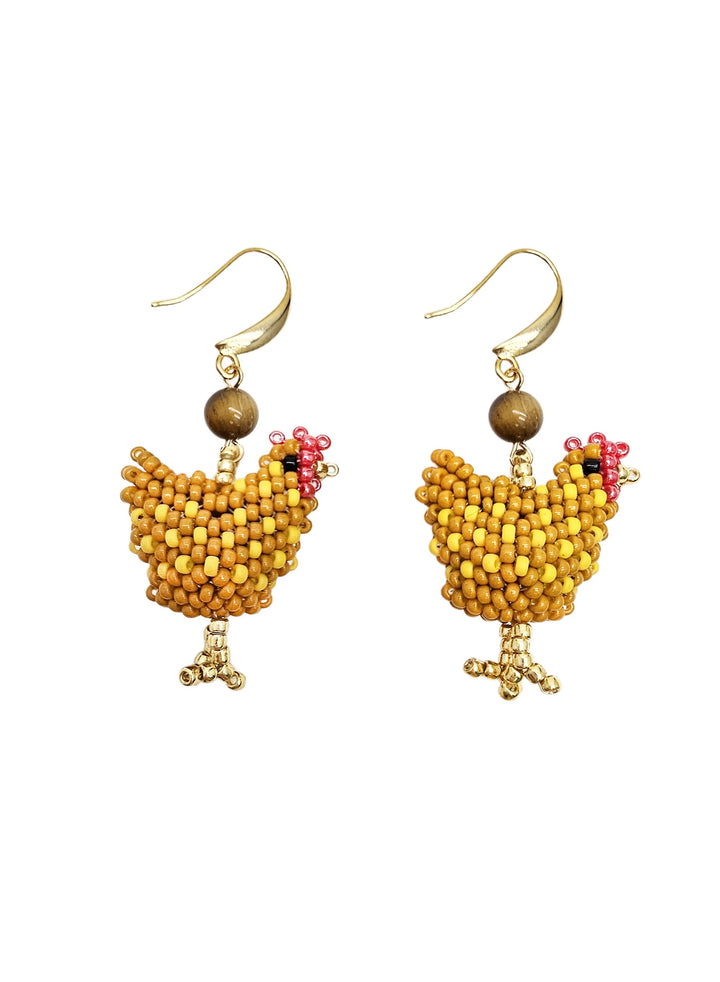 Playful Beaded Chicken Dangle Earrings QE003