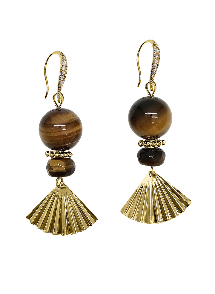 Elegance Tiger-eye Stone With Fan Dangle Earrings QE005