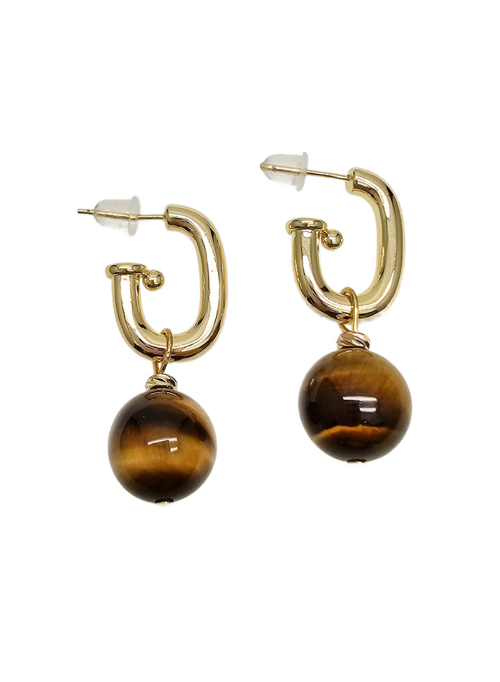 Tiger-eye Stone Dangle Modern Hoop Earrings QE006