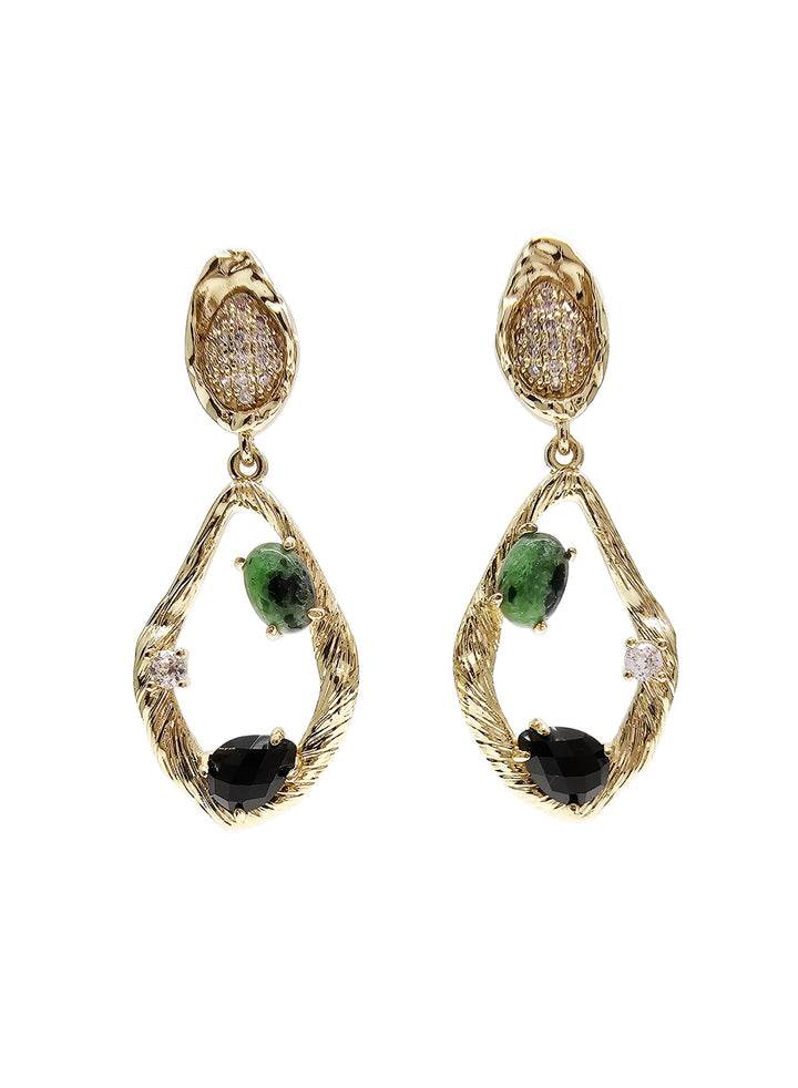 Elegant Green Epidote and Black Agate Drop Earrings QE012