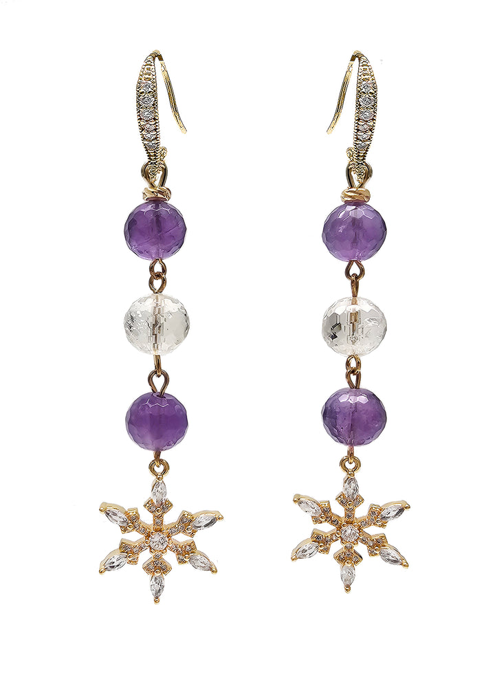 Amethyst And White Quartz With Snowflake Dangle Earrings QE013