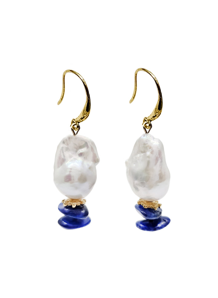 Elegant Baroque Pearl With Lapis Earrings QE016