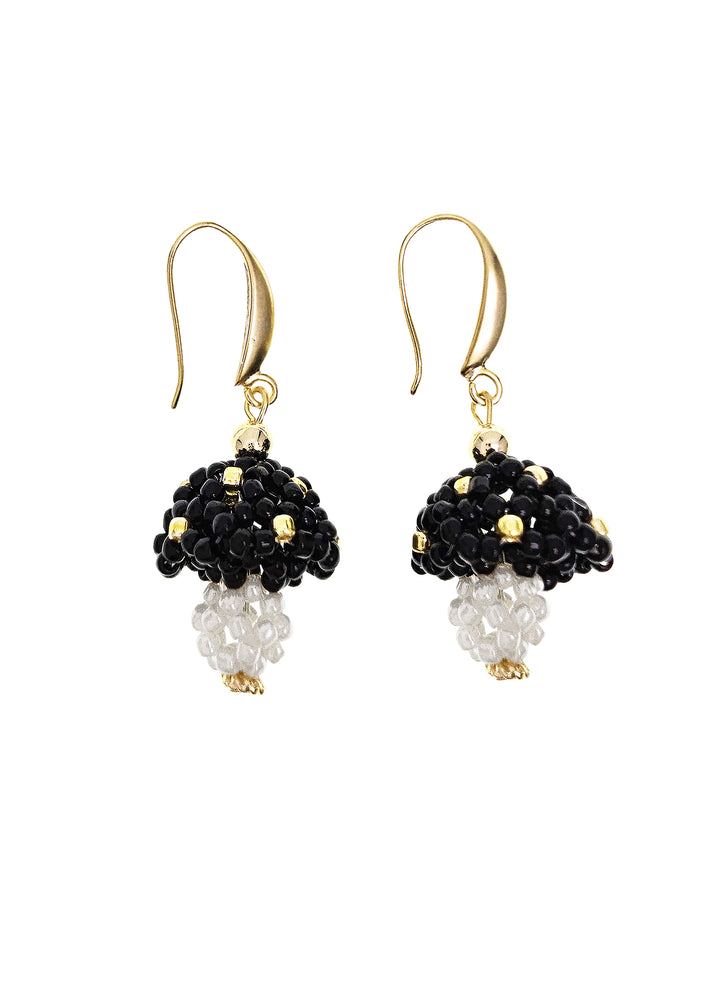 Black Beaded Mushroom Playful Earrings QE022
