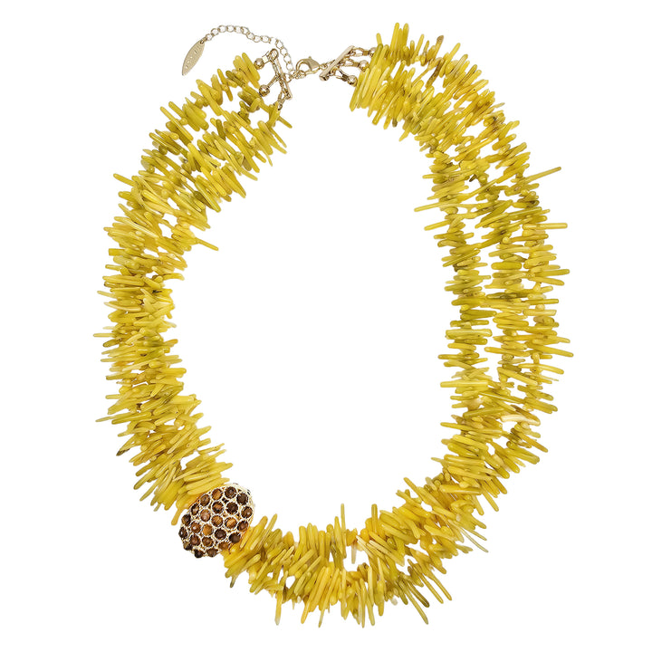 Bohemian Vibrant Multi-Layer Yellow Coral Bamboo Statement Necklace QN001