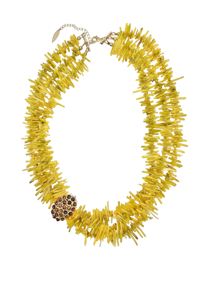 Bohemian Vibrant Multi-Layer Yellow Coral Bamboo Statement Necklace QN001