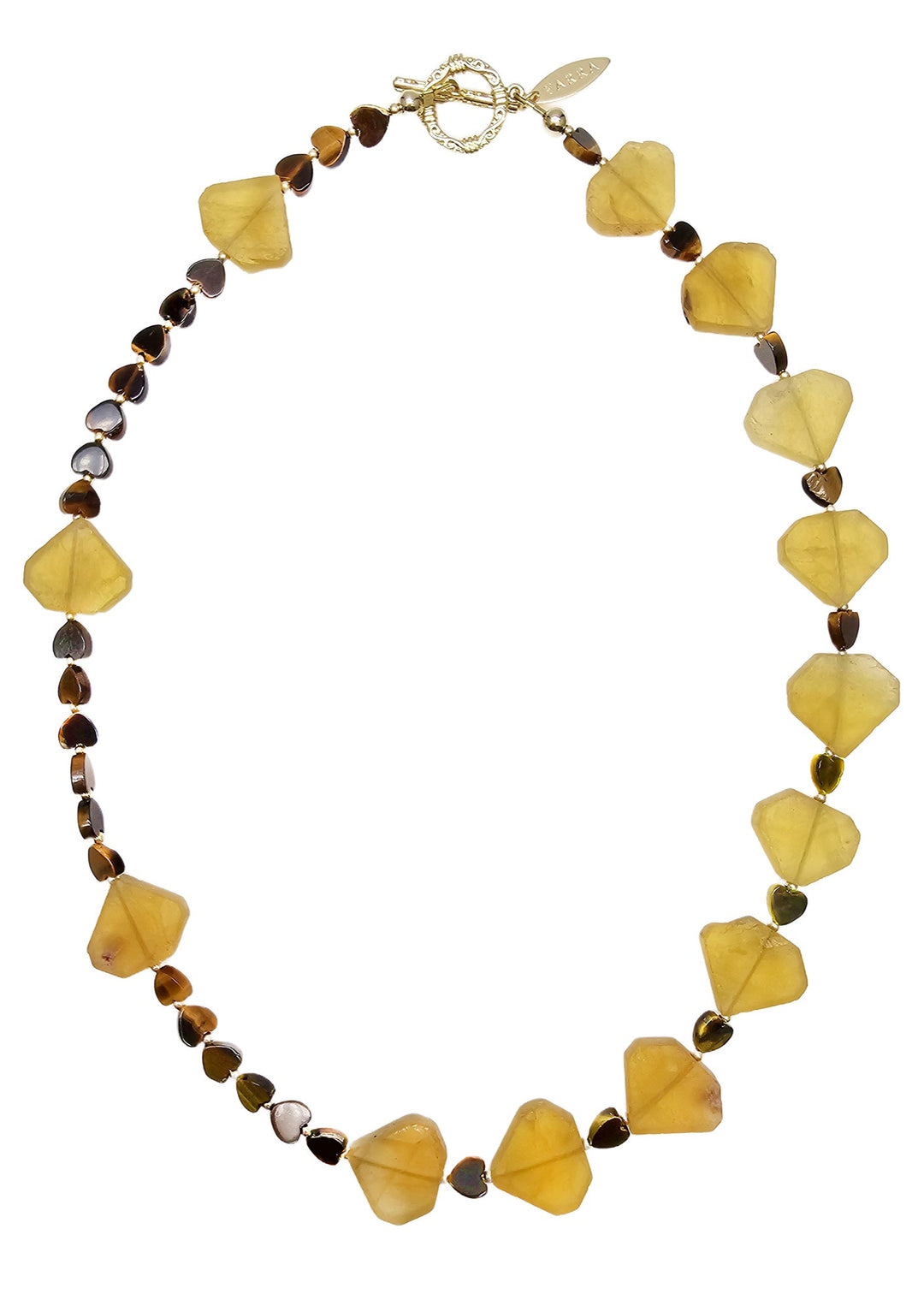 Heart Citrine With Brown Tiger-eye Stone Necklace QN002