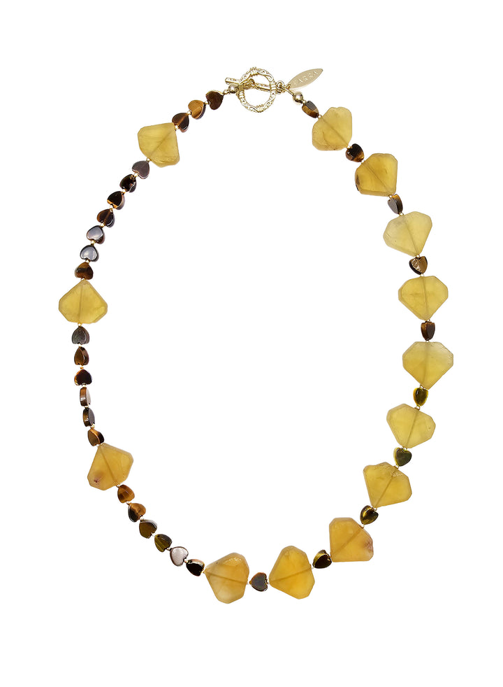 Heart Citrine With Brown Tiger-eye Stone Necklace QN002
