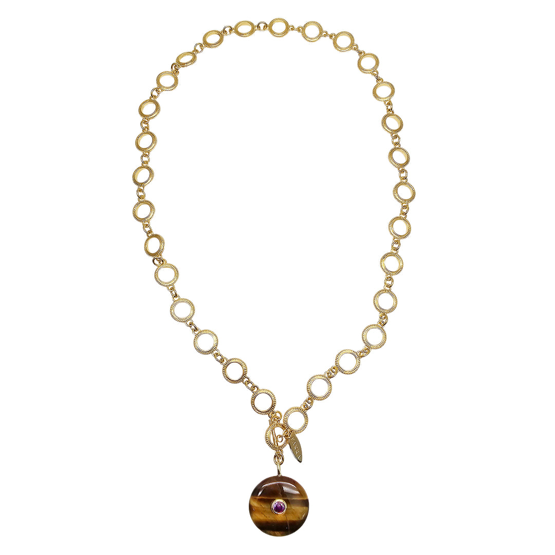 Tiger-eye Stone Pendant Y-shaped Necklace QN004