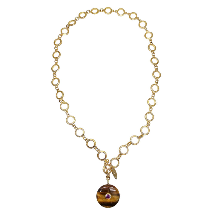 Tiger-eye Stone Pendant Y-shaped Necklace QN004