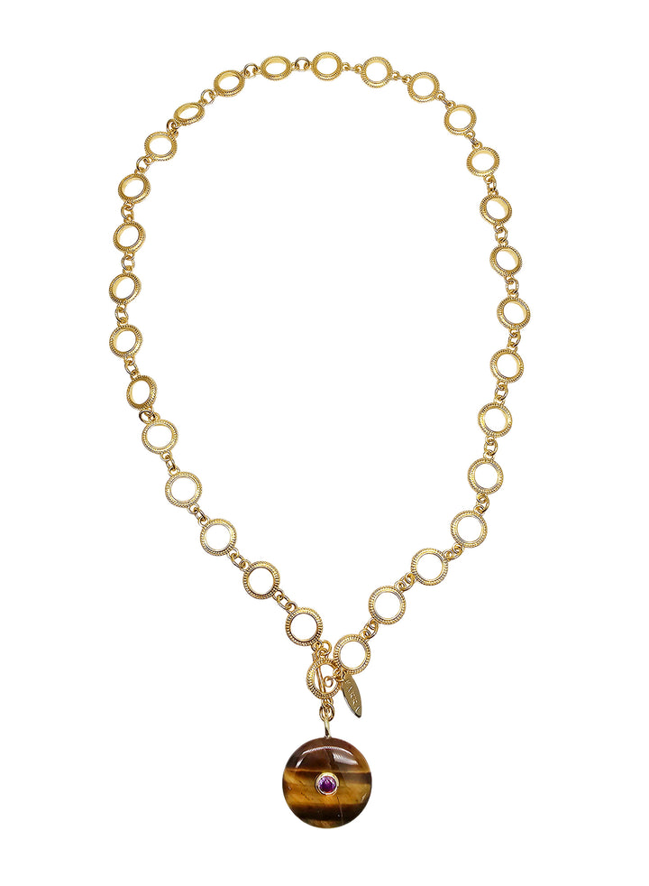 Tiger-eye Stone Pendant Y-shaped Necklace QN004