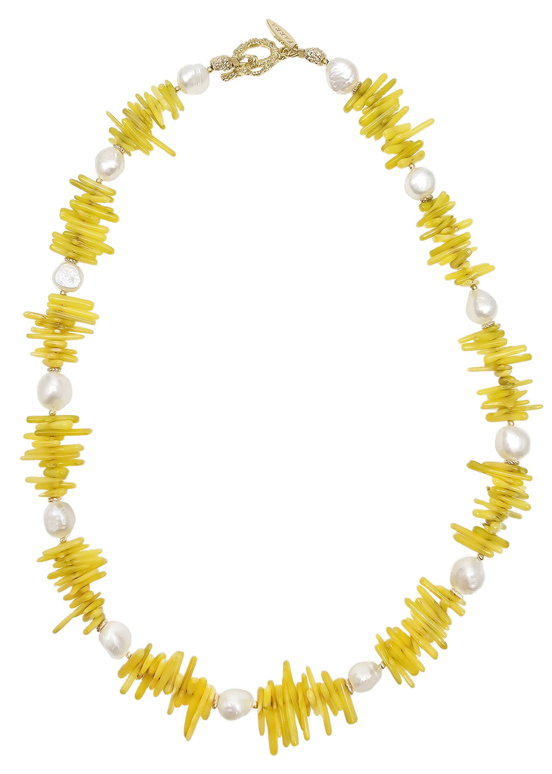 Yellow Bamboo Coral With Freshwater Pearls Necklace QN005