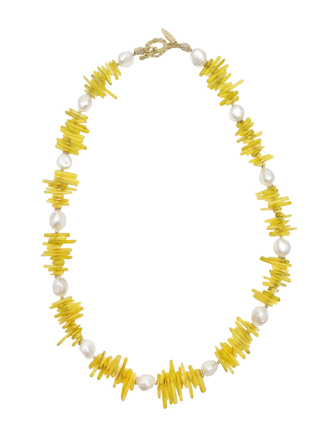 Yellow Bamboo Coral With Freshwater Pearls Necklace QN005