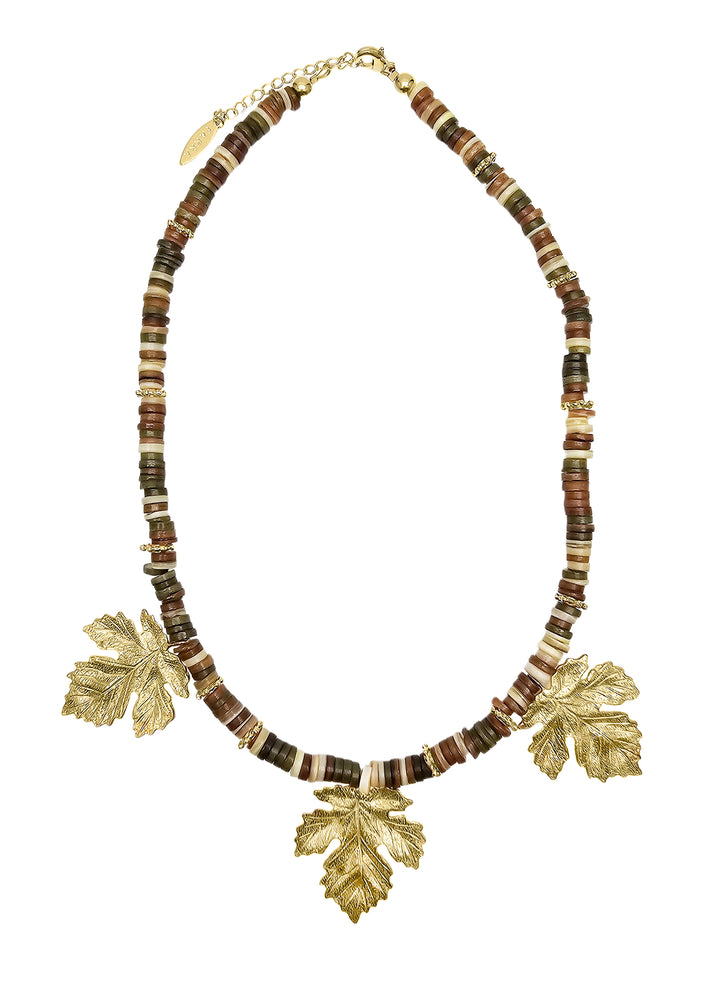 Brown Agate With Maple Leaves Statement Necklace QN007