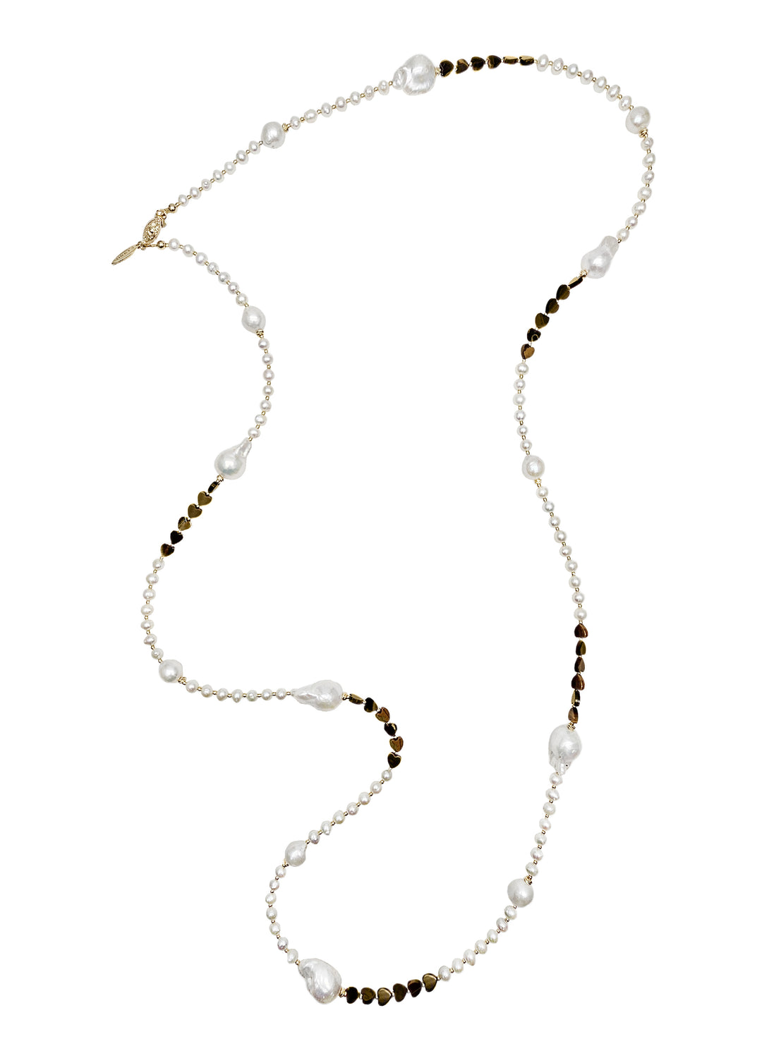 Baroque Freshwater Pearls With Heart Tiger-Eye Stone Long Necklace QN009