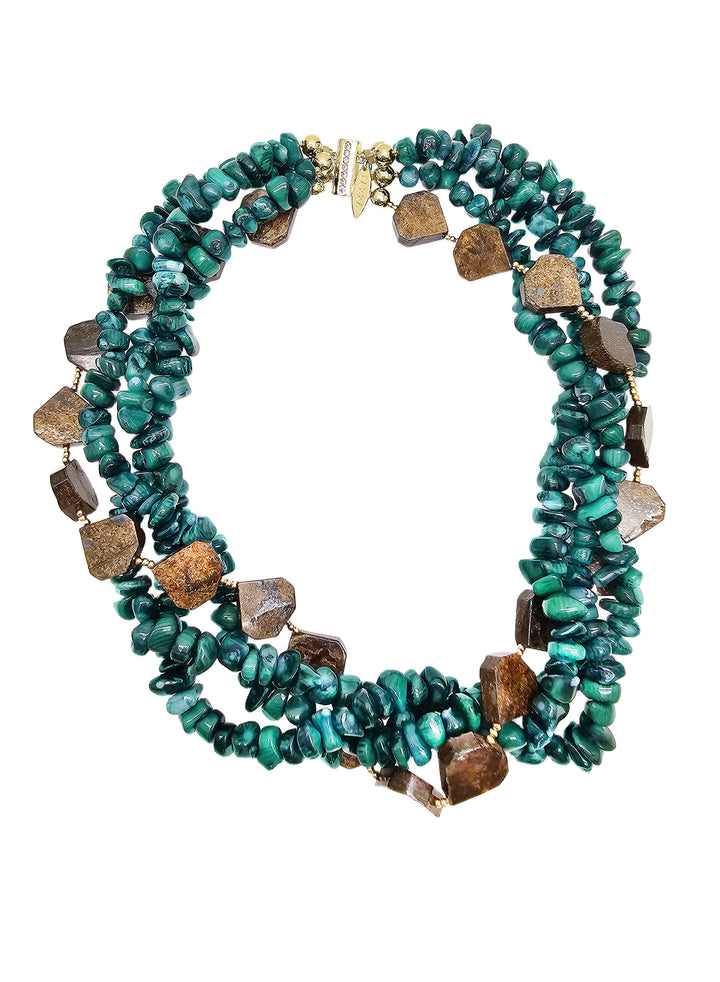 Green Bamboo Coral With Tiger-eye Stone Multi-layers Necklace QN014