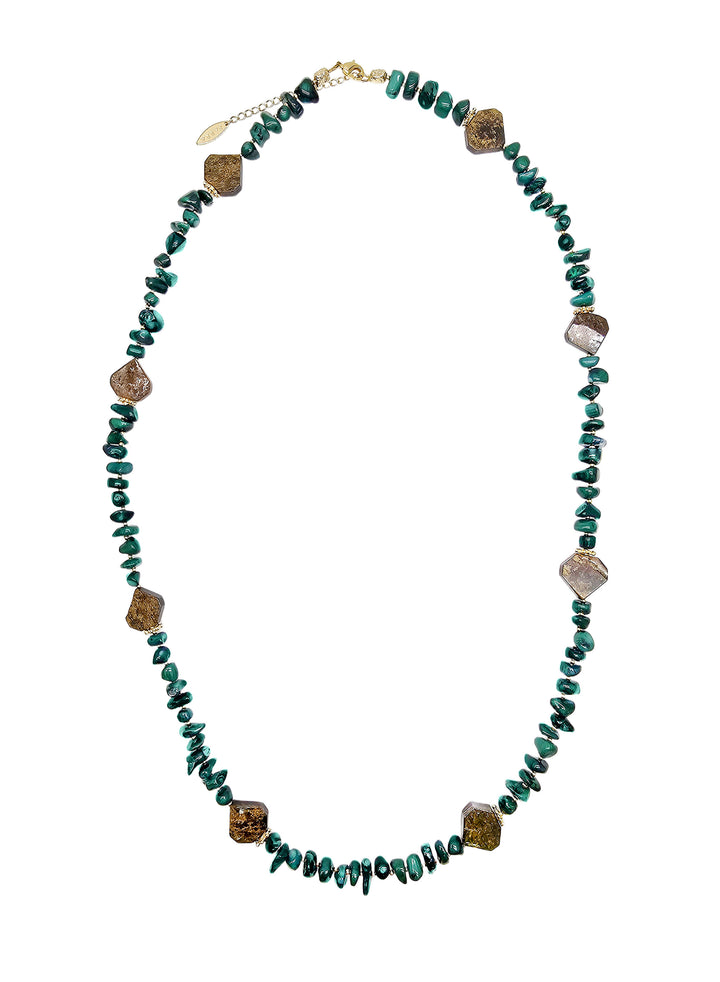 Green Bamboo Coral With Tiger-eye Stone Long Necklace QN015