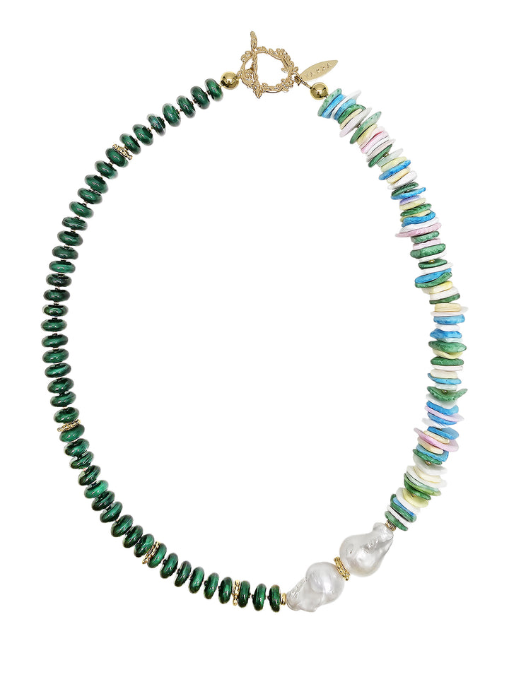 Malachite And Colorful Shell With Baroque Pearl Necklace QN017