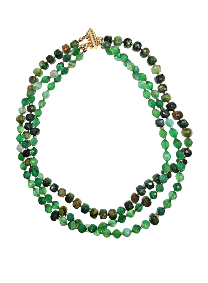 Green Agate With Tiger-eye Multi-layers Necklace QN020