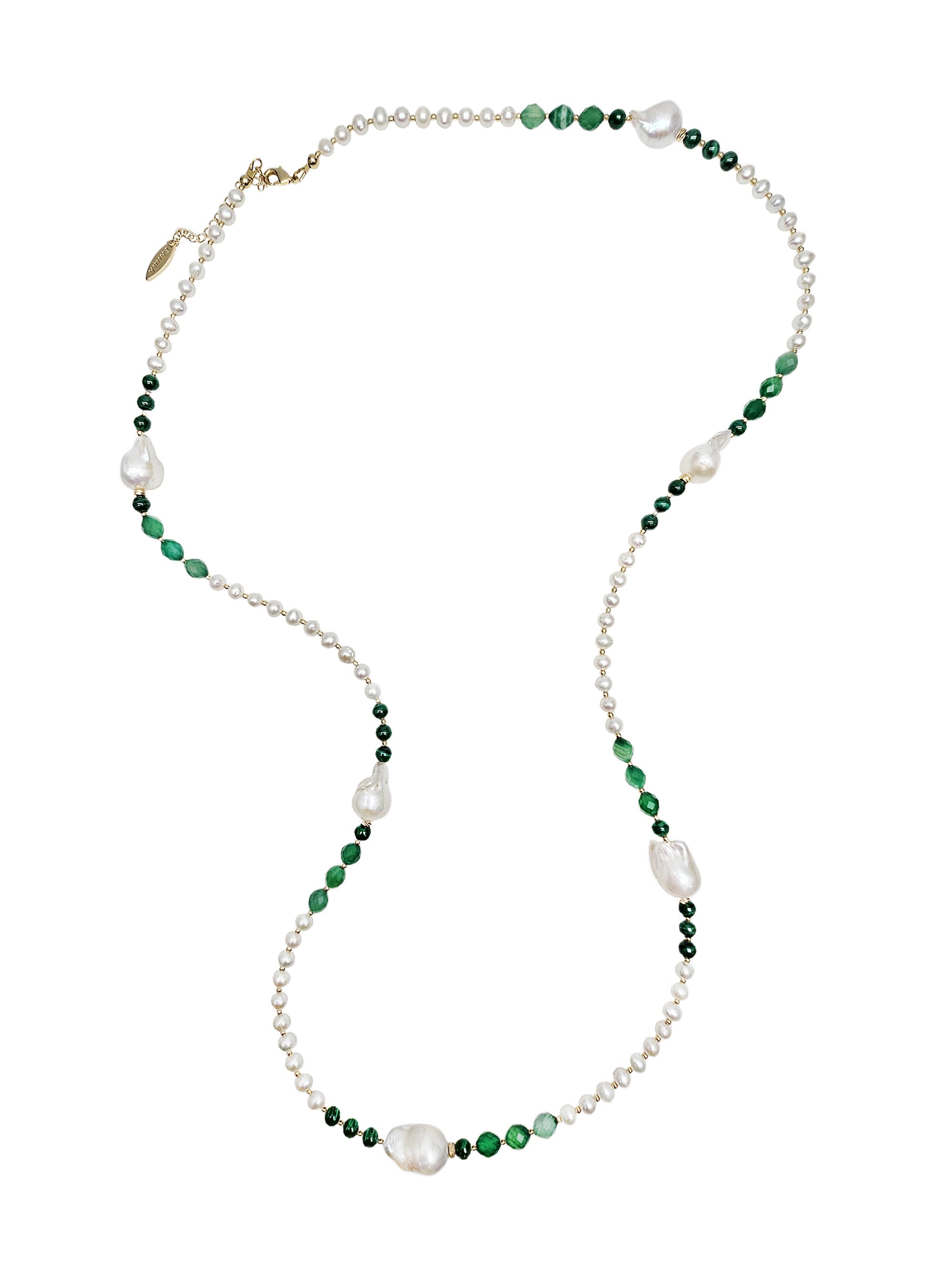 Baroque Pearls With Green Gemstone Long Necklace QN022 – FARRA