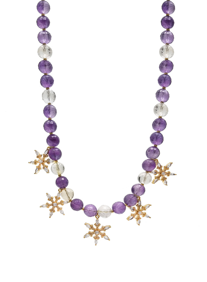 Amethyst With Snowflake Pendant Statement Necklace QN026