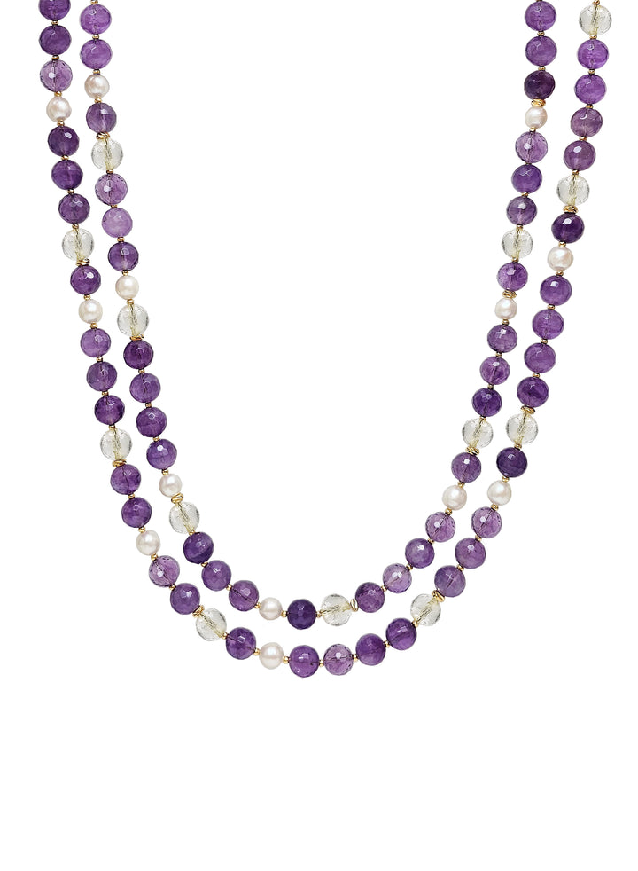 Amethyst With White Quartz Double Layers Necklace QN027