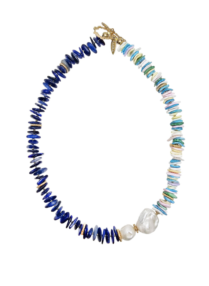 Lapis And Colorful Shell With Baroque Pearl Necklace QN033