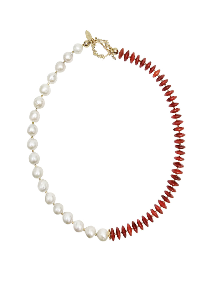 Red Bamboo Coral With Freshwater Pearls Necklace QN034